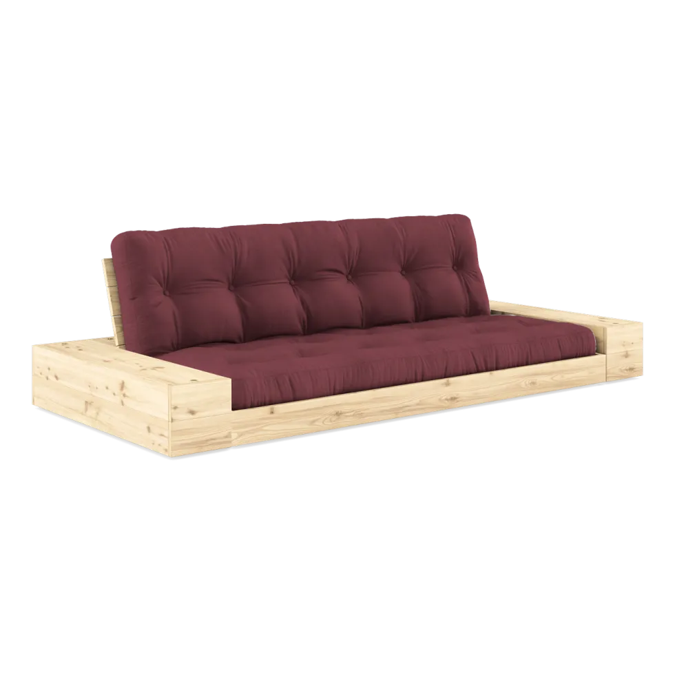 Canapé convertible avec rangement en pin et matelas bordeaux 244x110x72 cm Base - Karup Design