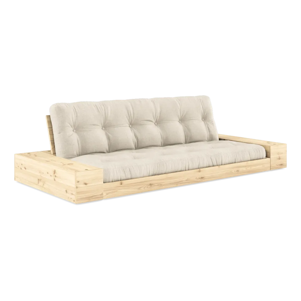 Canapé convertible avec rangement en pin et matelas en lin 244x110x72 cm Base - Karup Design