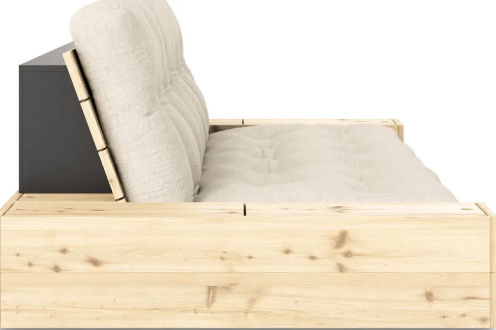 Canapé convertible avec rangement en pin et matelas en lin 244x110x72 cm Base - Karup Design