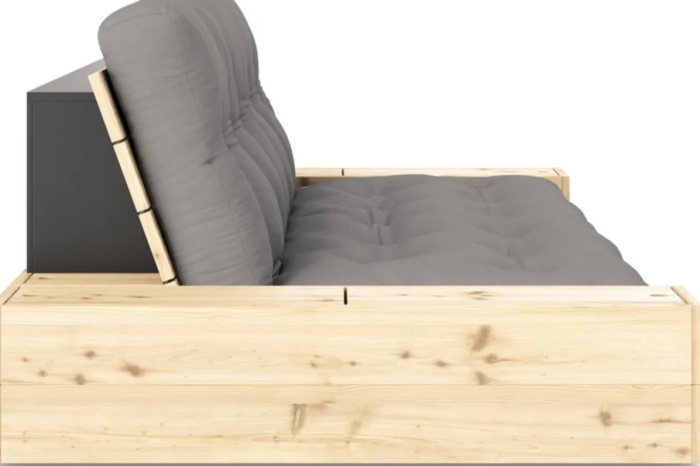 Canapé convertible avec rangement en pin et matelas gris 244x110x72 cm Base - Karup Design