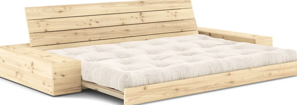Canapé convertible avec rangement en pin et matelas ivoire 244x110x72 cm Base - Karup Design