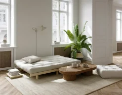 Canapé convertible en bois de pin et matelas ivoire 100x190cm Lean - Karup Design