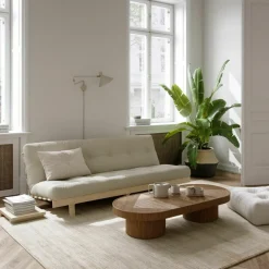 Canapé convertible en bois de pin et matelas lin 100x190cm Lean - Karup Design