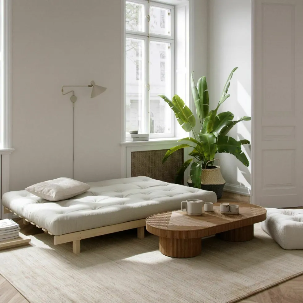 Canapé convertible en bois de pin et matelas marron 100x190cm Lean - Karup Design
