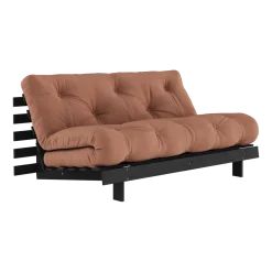 Canapé convertible en bois de pin noir laqué et matelas argile 160x200cm Roots 160 - Karup Design