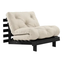 Canapé convertible en bois de pin noir laqué et matelas beige 90x200cm Roots 90 - Karup Design