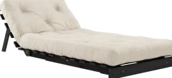 Canapé convertible en bois de pin noir laqué et matelas beige 90x200cm Roots 90 - Karup Design