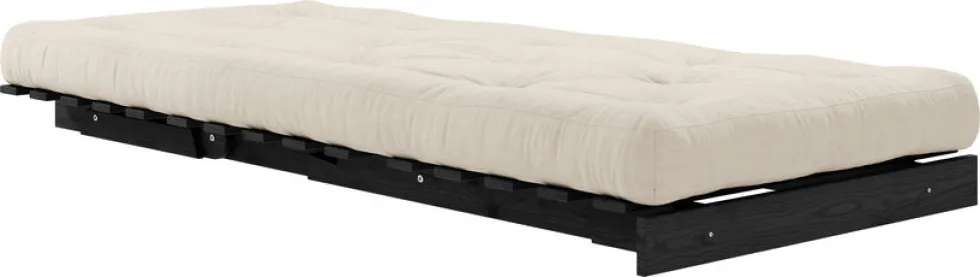 Canapé convertible en bois de pin noir laqué et matelas beige 90x200cm Roots 90 - Karup Design