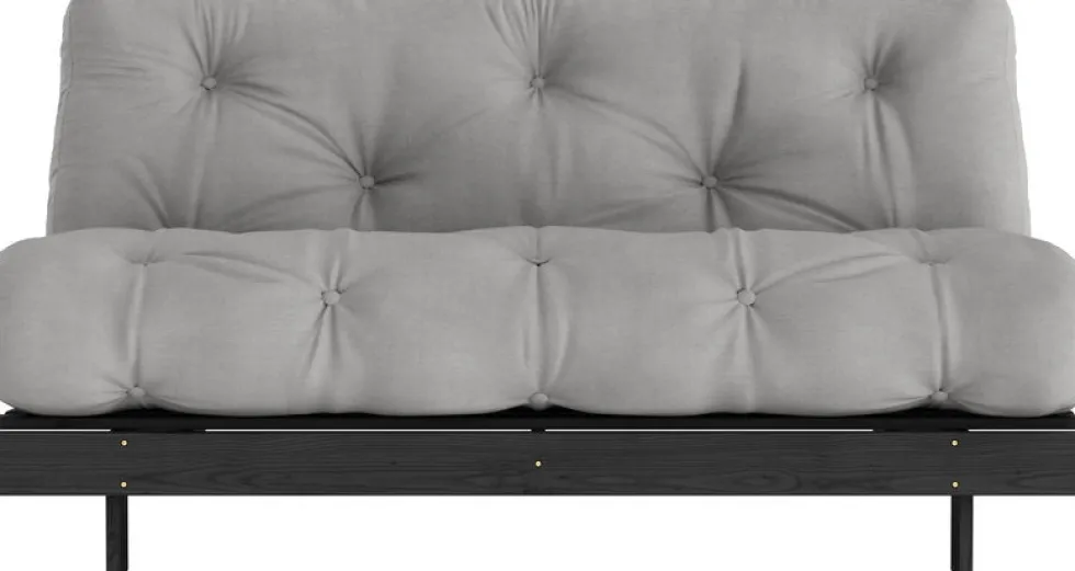 Canapé convertible en bois de pin noir laqué et matelas gris 160x200cm Roots 160 - Karup Design