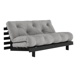 Canapé convertible en bois de pin noir laqué et matelas gris 160x200cm Roots 160 - Karup Design