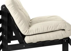 Canapé convertible en bois de pin noir laqué et matelas lin 140x200cm Roots 140 - Karup Design