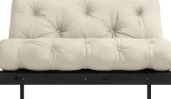 Canapé convertible en bois de pin noir laqué et matelas lin 140x200cm Roots 140 - Karup Design