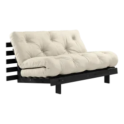 Canapé convertible en bois de pin noir laqué et matelas lin 140x200cm Roots 140 - Karup Design