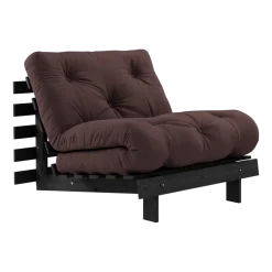 Canapé convertible en bois de pin noir laqué et matelas marron 90x200cm Roots 90 - Karup Design