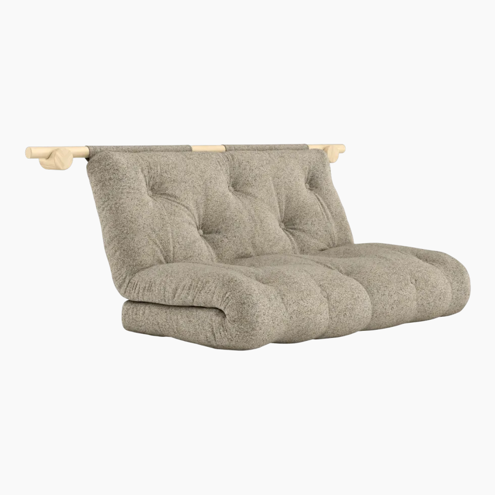 Canapé convertible en bois de pin 135x200cm avec matelas beige warm sand Hooked raw - Karup Design