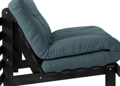 Canapé convertible en bois noir laqué et matelas bleu pétrole 140x200cm Roots 140 - Karup Design