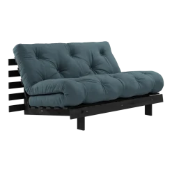 Canapé convertible en bois noir laqué et matelas bleu pétrole 140x200cm Roots 140 - Karup Design