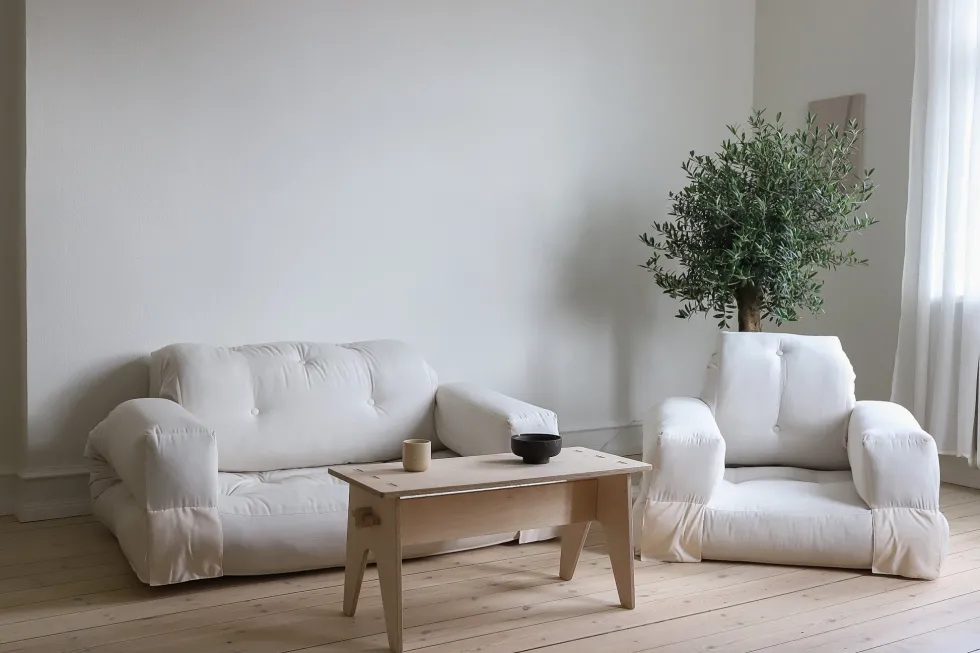 Canapé convertible en coton beige 140x122x70cm Hippo - Karup Design