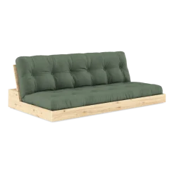 Canapé convertible en pin naturel laqué et matelas vert olive 196x110x72 cm Base - Karup Design