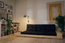 Canapé convertible en pin 244x166cm avec son futon sand et ses deux rangements Base - Karup Design