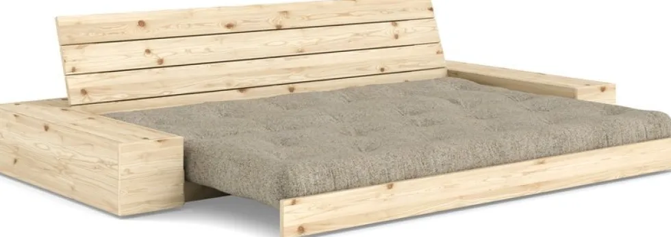 Canapé convertible en pin 244x166cm avec son futon sand et ses deux rangements Base - Karup Design