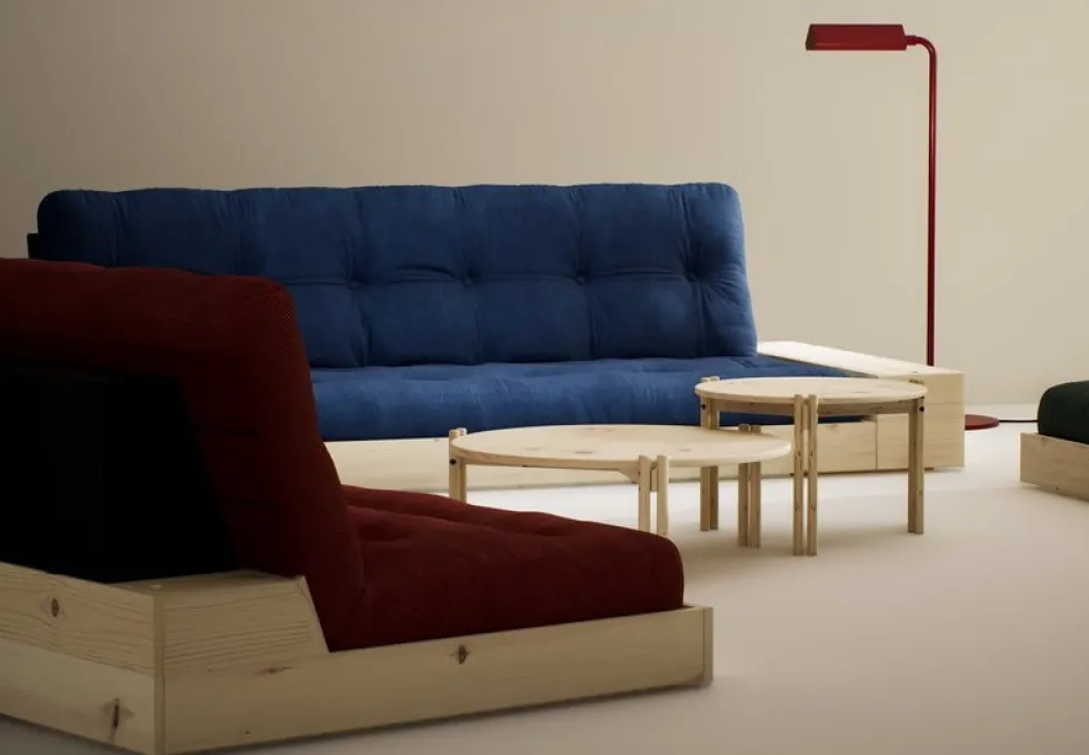 Canapé convertible en pin 244x166cm avec son futon sand et ses deux rangements Base - Karup Design