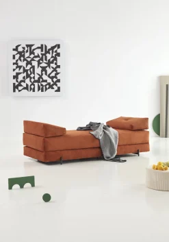 Canapé convertible pieds métal noir et corduroy orange 160-200cm Sigmund Indu - Innovation Living