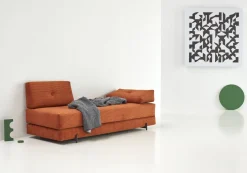 Canapé convertible pieds métal noir et corduroy orange 160-200cm Sigmund Indu - Innovation Living