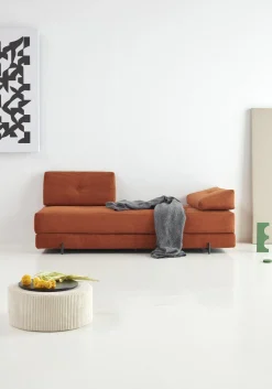 Canapé convertible pieds métal noir et corduroy orange 160-200cm Sigmund Indu - Innovation Living