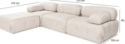 Canapé d'angle droit avec un pouf en tissu beige 95x288x75cm Bubble - Home Design
