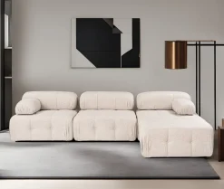 Canapé d'angle droit avec un pouf en tissu beige 95x288x75cm Bubble - Home Design