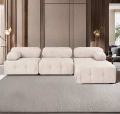 Canapé d'angle droit avec un pouf en tissu beige 95x288x75cm Bubble - Home Design