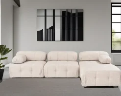 Canapé d'angle droit avec un pouf en tissu beige 95x288x75cm Bubble - Home Design