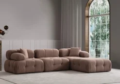 Canapé d'angle droit avec un pouf en tissu cappuccino 95x288x75cm Bubble - Home Design