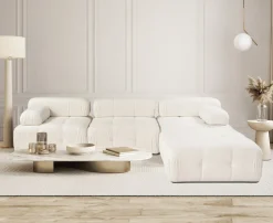 Canapé d'angle droit avec un pouf en tissu crème 95x288x75cm Bubble - Home Design