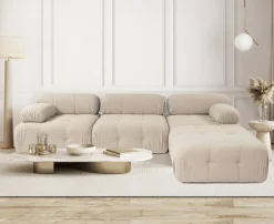 Canapé d'angle droit avec un pouf en tissu pêche 95x288x75cm Bubble - Home Design