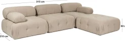 Canapé d'angle droit avec un pouf en tissu pêche 95x288x75cm Bubble - Home Design