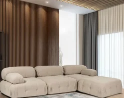 Canapé d'angle droit avec un pouf en tissu pêche 95x288x75cm Bubble - Home Design