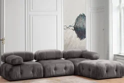 Canapé d'angle droit en tissu velours gris 95x288x75cm Bubble - Home Design