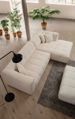 Canapé d'angle droit 3 places en tissu blanc 100x300x72cm Cady - Home Design