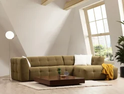 Canapé d'angle droit 3 places en tissu kaki 100x300x72cm Cady - Home Design