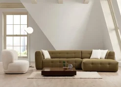 Canapé d'angle droit 3 places en tissu kaki 100x300x72cm Cady - Home Design