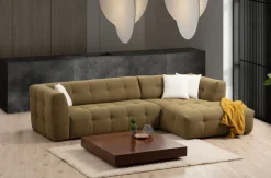 Canapé d'angle droit 3 places en tissu kaki 100x300x72cm Cady - Home Design