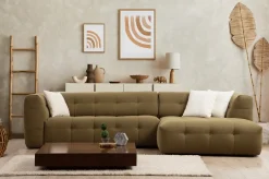 Canapé d'angle droit 3 places en tissu kaki 100x300x72cm Cady - Home Design