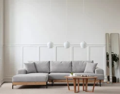 Canapé d'angle gauche en tissu gris et bois 280x98x78cm Eti - Home Design