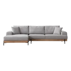 Canapé d'angle gauche en tissu gris et bois 280x98x78cm Eti - Home Design