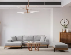 Canapé d'angle gauche en tissu gris et bois 280x98x78cm Eti - Home Design