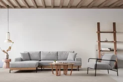 Canapé d'angle gauche en tissu gris et bois 280x98x78cm Eti - Home Design