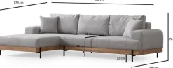 Canapé d'angle gauche en tissu gris et bois 280x98x78cm Eti - Home Design