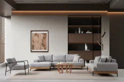 Canapé d'angle gauche en tissu gris et bois 280x98x78cm Eti - Home Design
